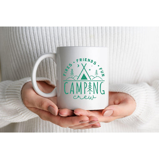 Personalised Camping Mug – “Fires, Friends, Fun Camping Crew” – Custom Outdoor Gift