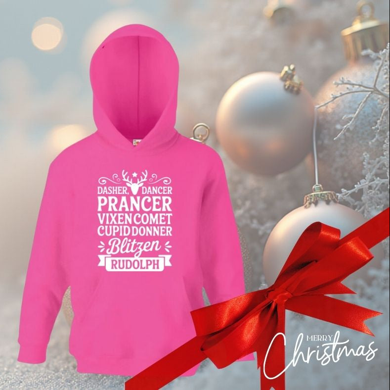 Children’s Christmas Hoodie – Reindeer Names Design