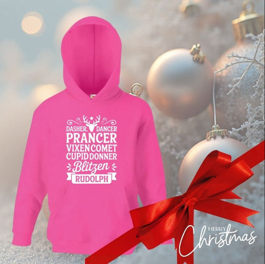 Children’s Christmas Hoodie – Reindeer Names Design