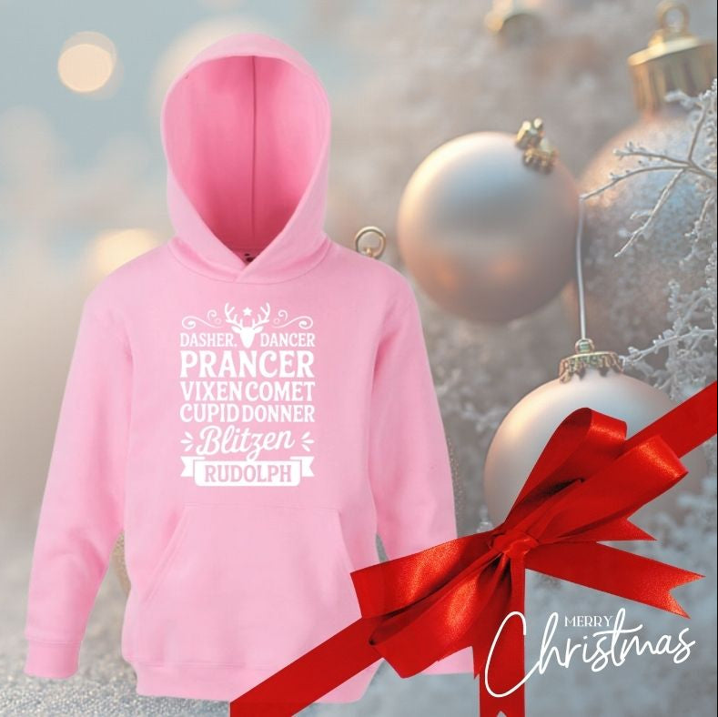 Children’s Christmas Hoodie – Reindeer Names Design