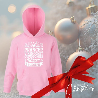 Children’s Christmas Hoodie – Reindeer Names Design