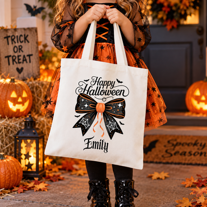 Personalised Happy Halloween Bow Trick or Treat Tote Bag