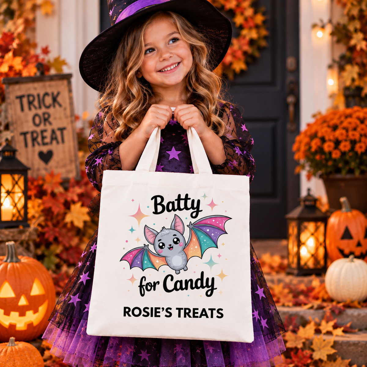 Personalised “Batty for Candy” Halloween Trick or Treat Tote Bag