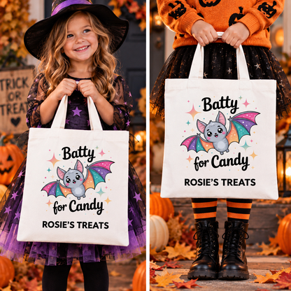 Personalised “Batty for Candy” Halloween Trick or Treat Tote Bag