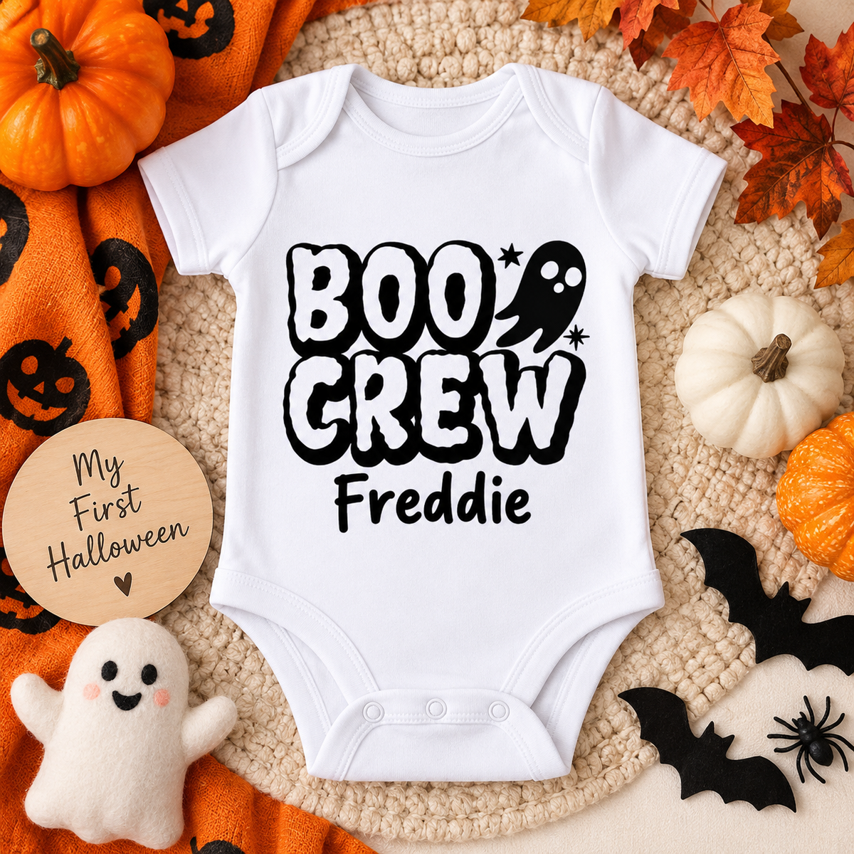 Personalised “BOO CREW” Baby’s First Halloween Vest