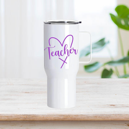 Teacher" – Custom 25oz Stainless Steel Tumbler with Handle (White)
