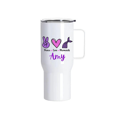 Personalised Mermaid Stainless Steel Tumbler with Handle – 25oz | Peace Love Mermaids Design