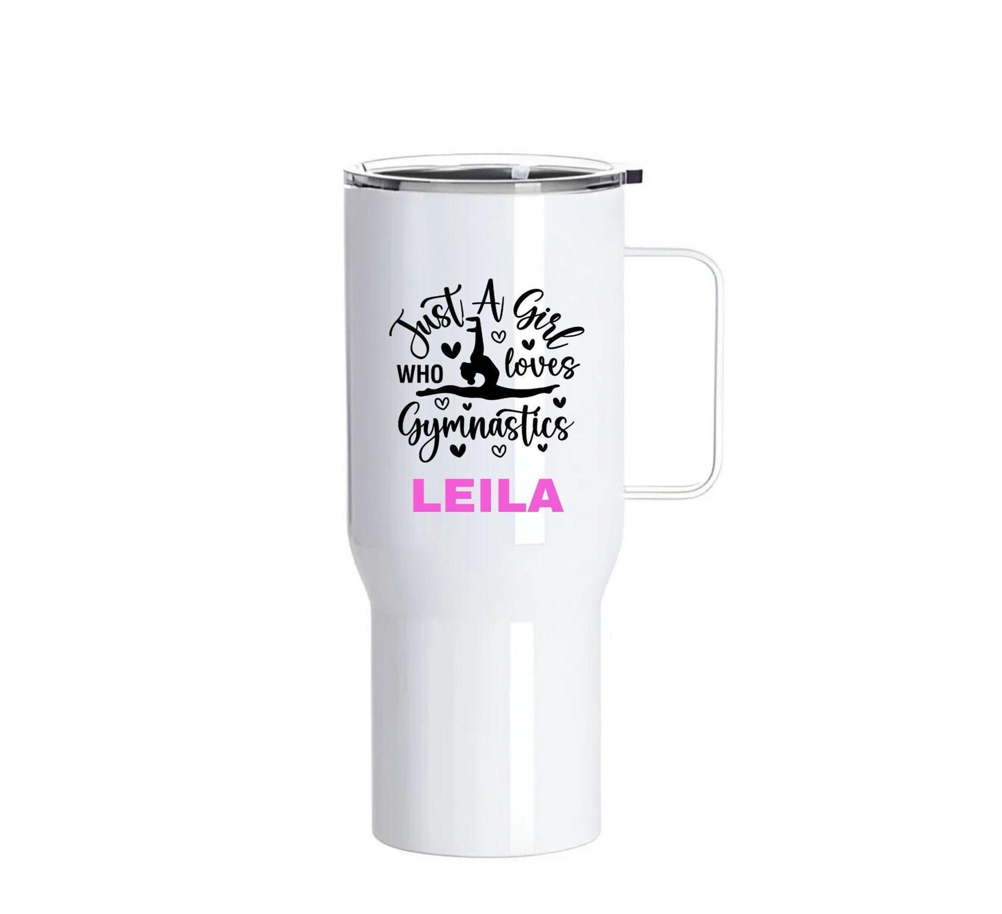 Personalised Gymnastics Stainless Steel Tumbler – 25oz with Handle | Just a Girl Who Loves Gymnastics Design