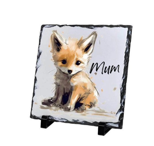Personalised Baby Fox Slate – Custom Animal Wall Decor