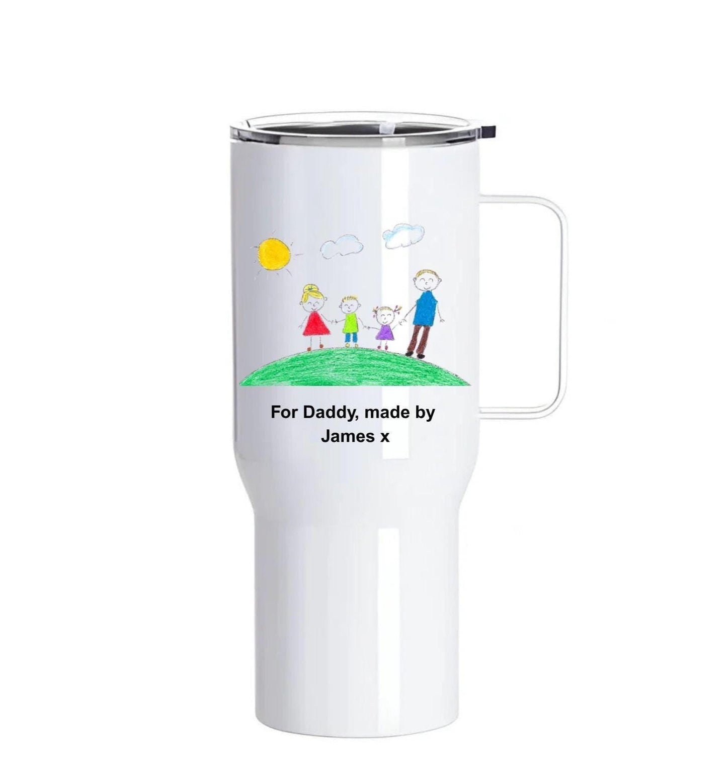 Personalised Kids Artwork 25oz Stainless Steel Tumbler with Handle