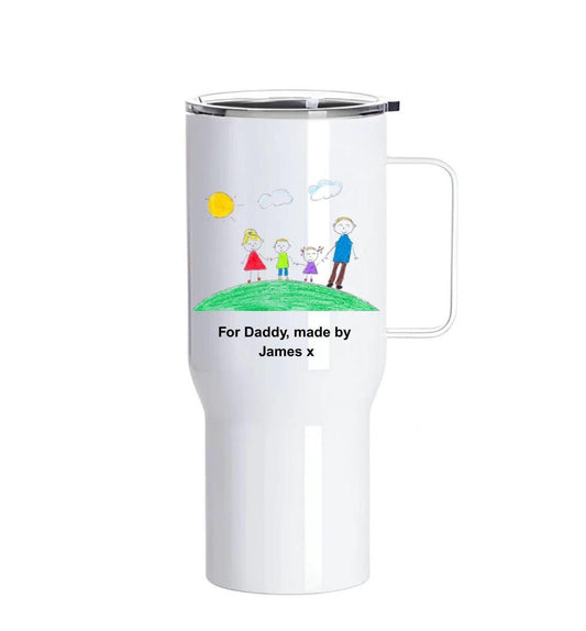 Personalised Kids Artwork 25oz Stainless Steel Tumbler with Handle