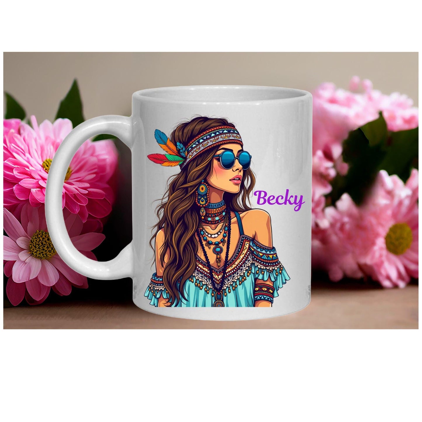 Personalised Boho-Chic Festival Mug – Custom Name or Initials – Handmade Gift