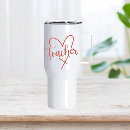 Teacher" – Custom 25oz Stainless Steel Tumbler with Handle (White)