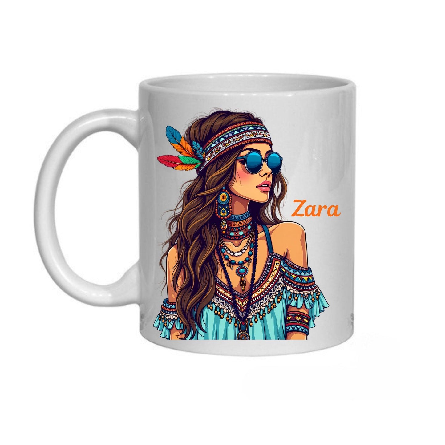 Personalised Boho-Chic Festival Mug – Custom Name or Initials – Handmade Gift