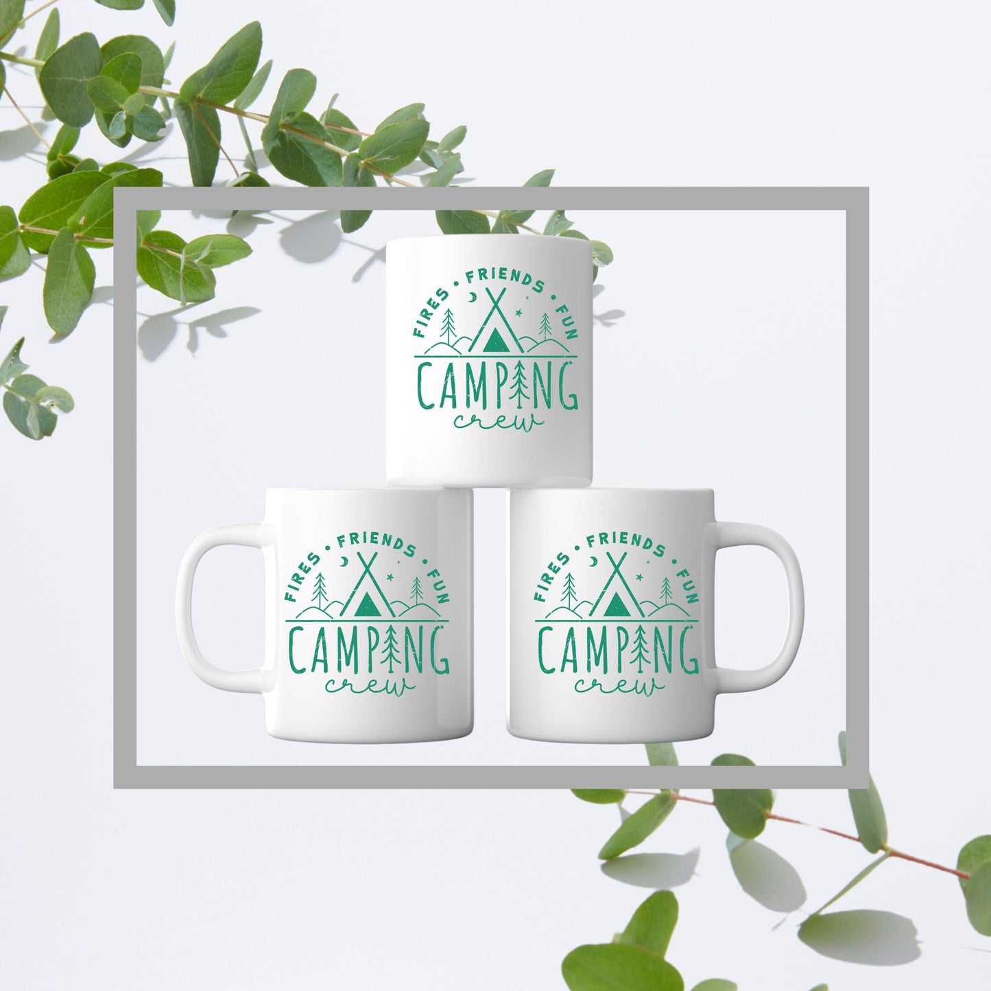 Personalised Camping Mug – “Fires, Friends, Fun Camping Crew” – Custom Outdoor Gift