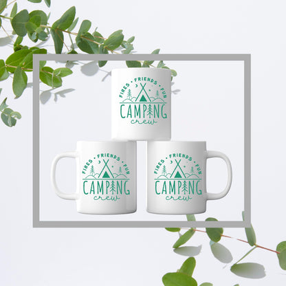 Personalised Camping Mug – “Fires, Friends, Fun Camping Crew” – Custom Outdoor Gift