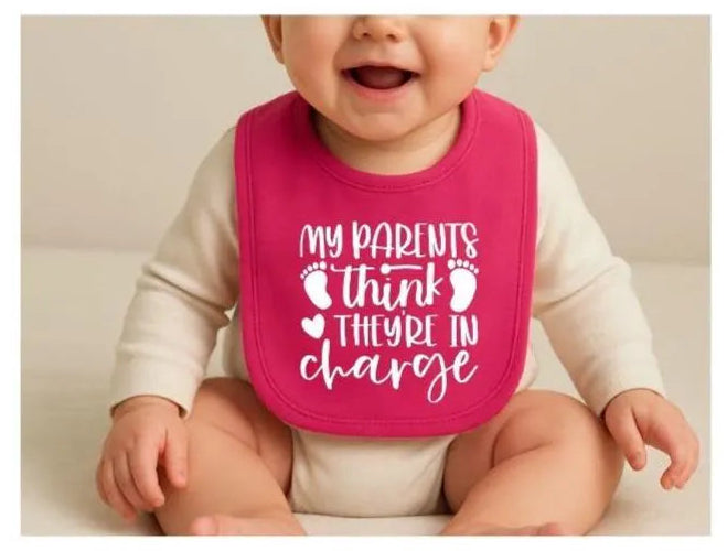 Personalised “My Parents Think They’re In Charge” Baby Bib